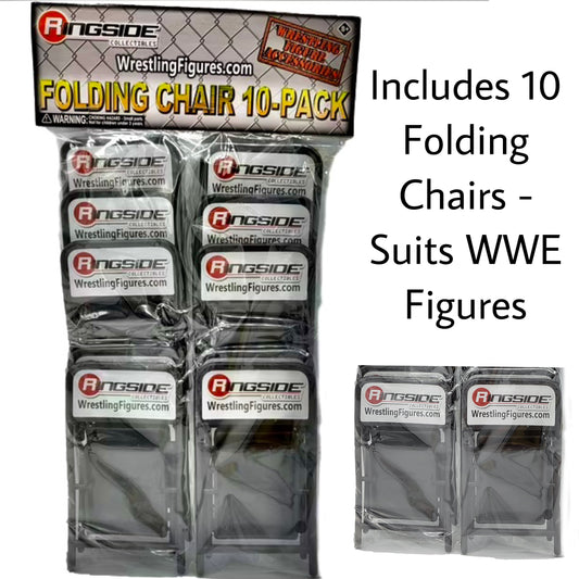 10 x Folding Steel Chair Black Accessories - for WWE Wrestling Action Figures Playset