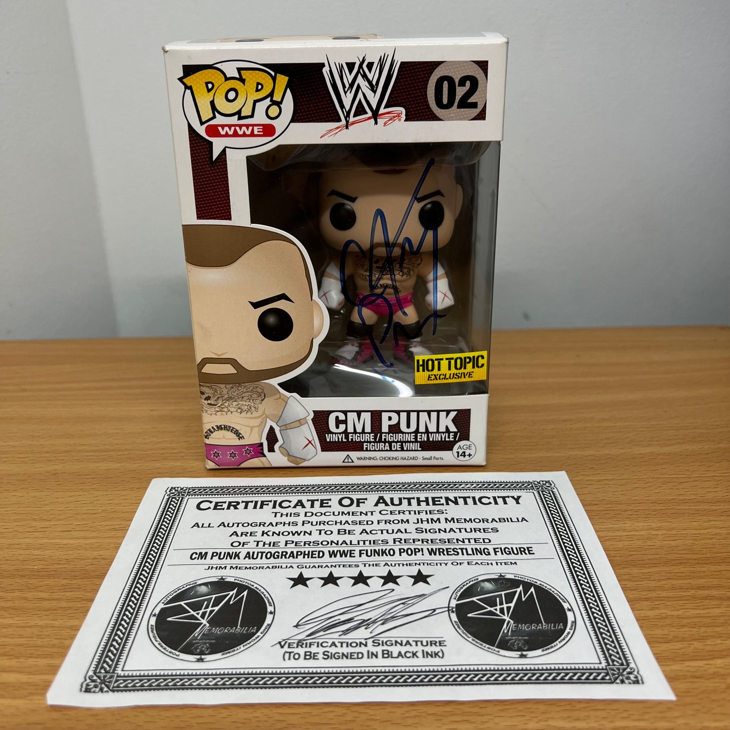 CM Punk (Pink) - WWE Signed Autographed COA Funko Pop 02 Hot Topic Rare Exclusive