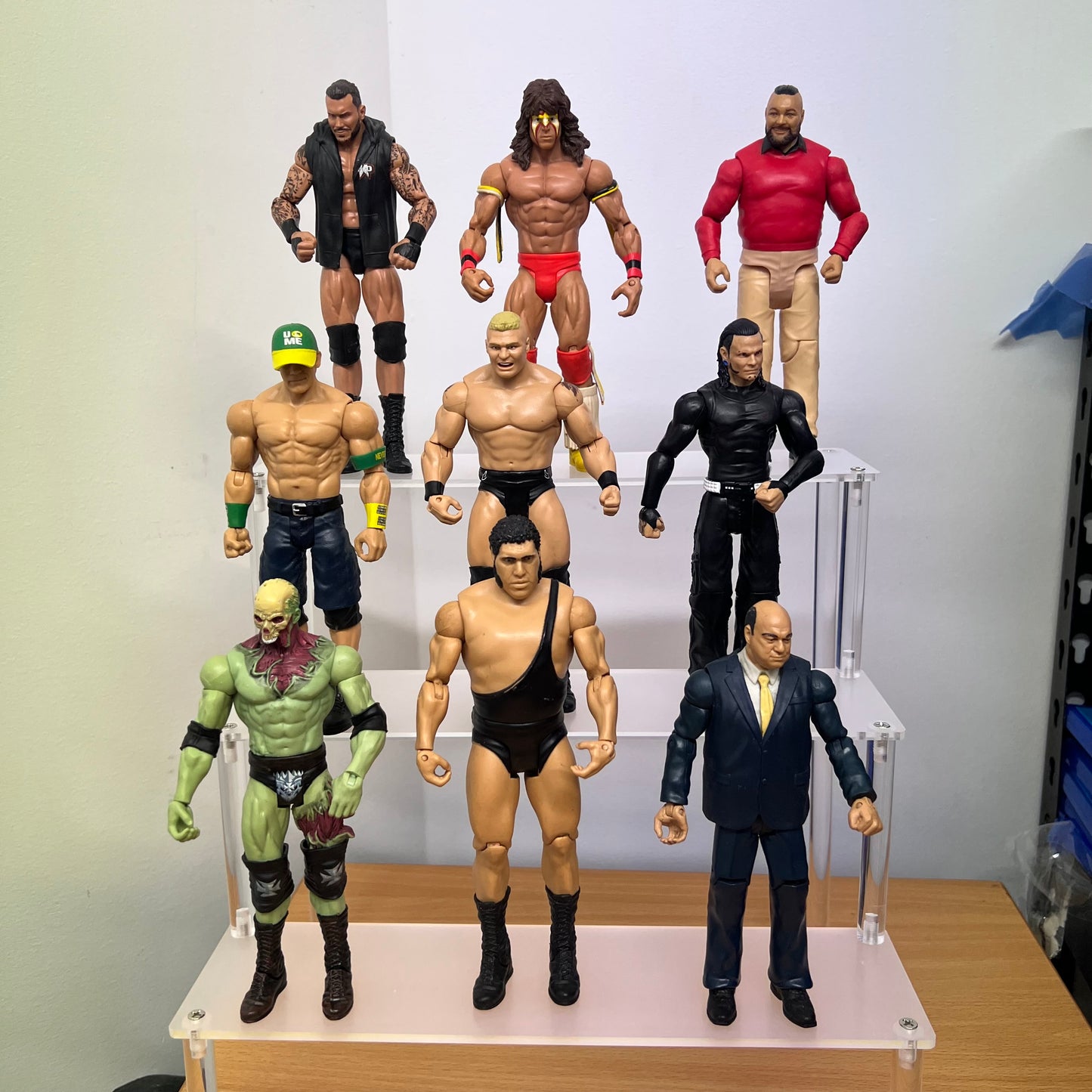 Tiered Display Riser 3-Level Stand Shelf for WWE Action Figures (6-Inch Collectibles, Funko Pops, Model Figures, Display Accessories)