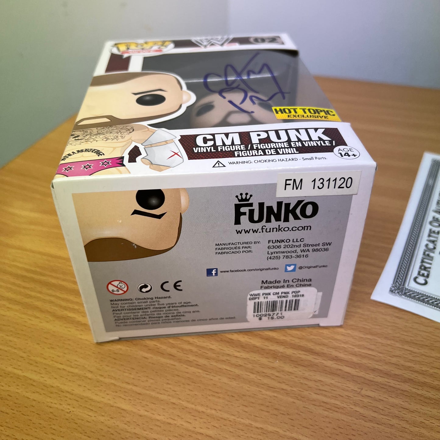 CM Punk (Pink) - WWE Signed Autographed COA Funko Pop 02 Hot Topic Rare Exclusive