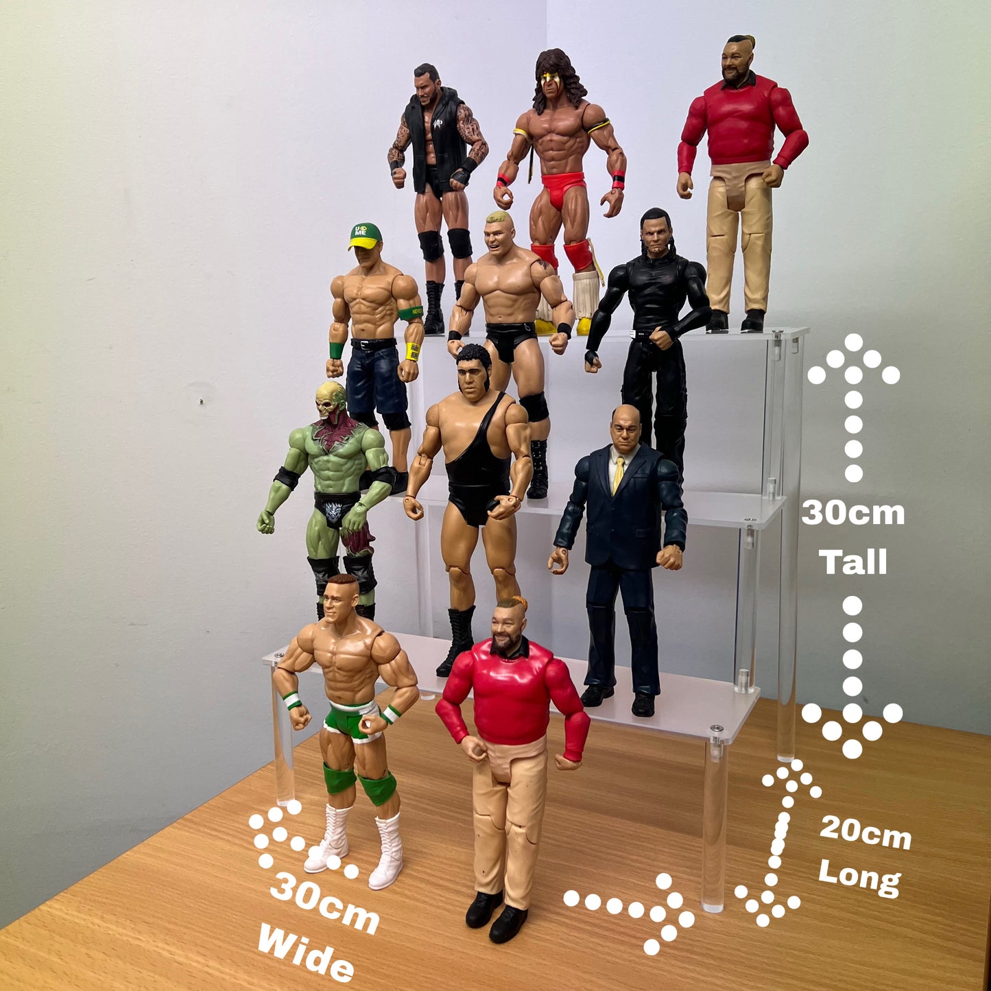Tiered Display Riser 3-Level Stand Shelf for WWE Action Figures (6-Inch Collectibles, Funko Pops, Model Figures, Display Accessories)