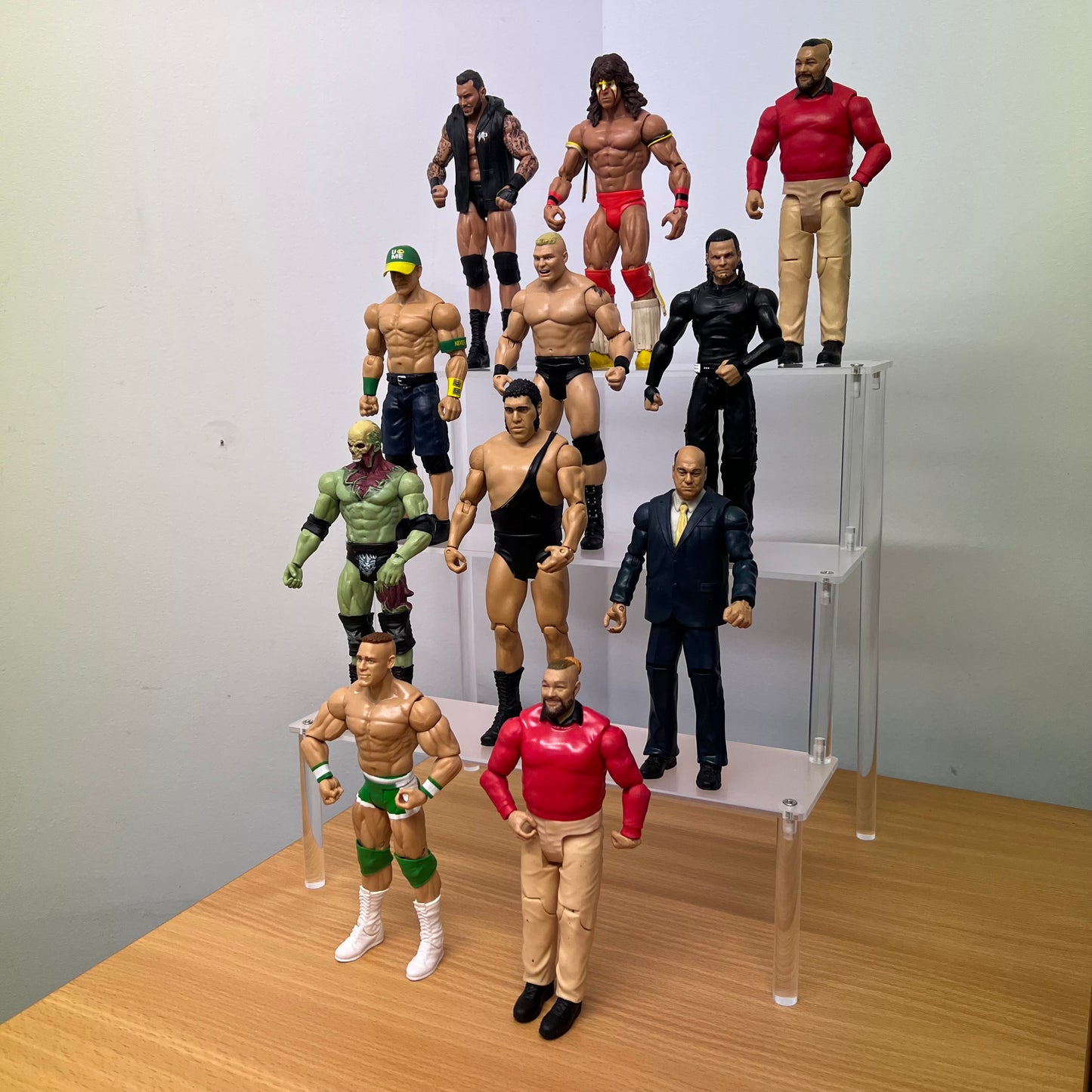 Tiered Display Riser 3-Level Stand Shelf for WWE Action Figures (6-Inch Collectibles, Funko Pops, Model Figures, Display Accessories)