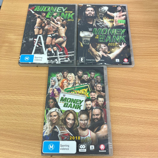 WWE 3x DVD 2018, 2016, 2013 Money In The Bank PPV Lot Bundle