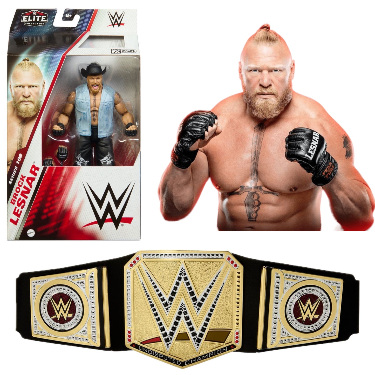 WWE Brock Lesnar Epic Bundle - 1x Elite Action Figure and 1x Undisputed Universal Championship Title