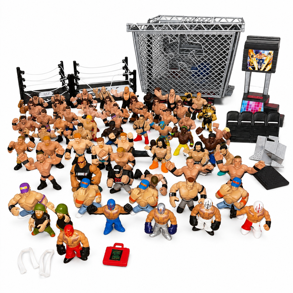 WWE 105 Rumblers Action Figures + Rings Playsets Perfect for Kids Mattel Set