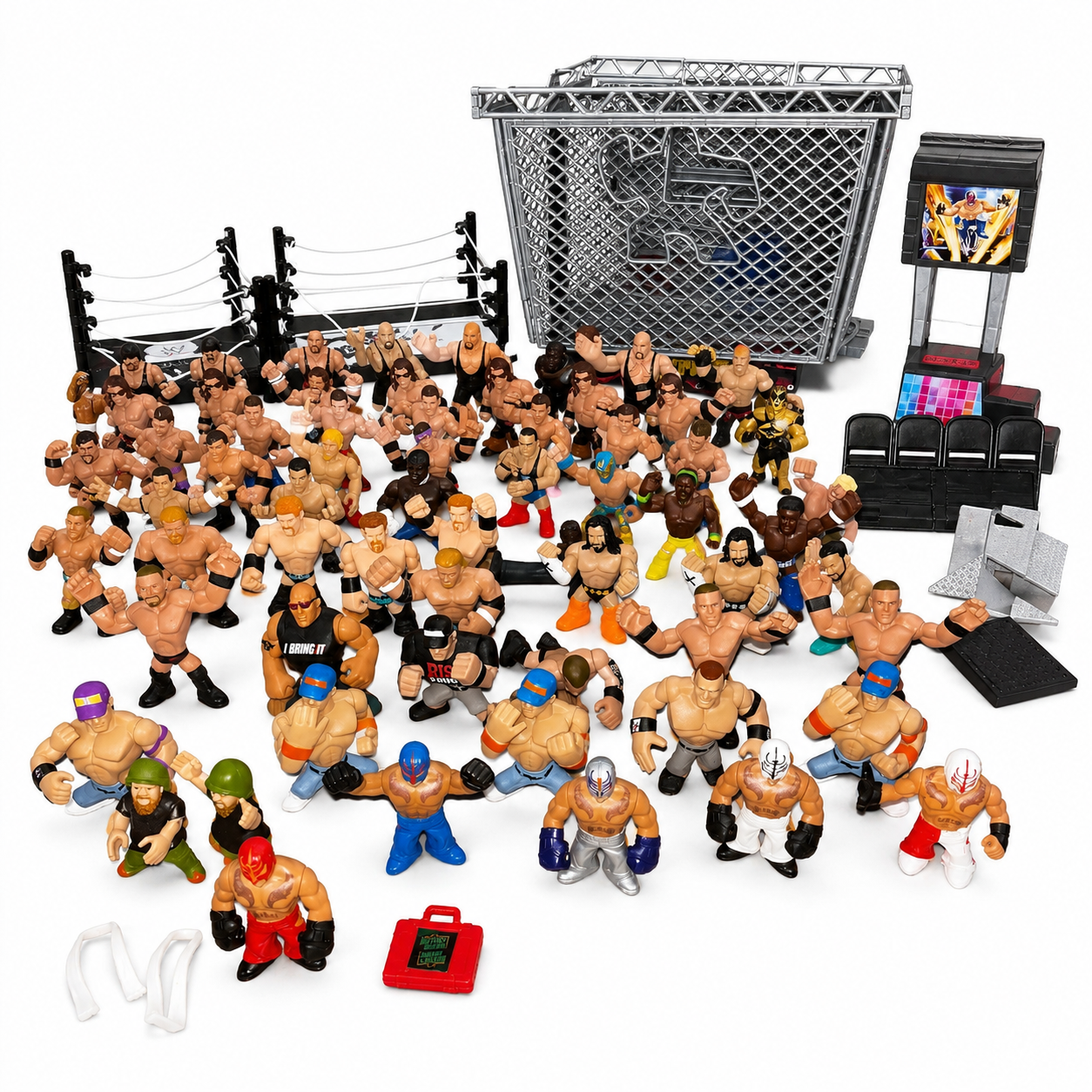 WWE 105 Rumblers Action Figures + Rings Playsets Perfect for Kids Mattel Set