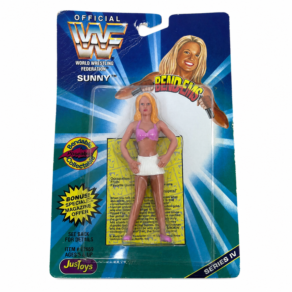 Vintage WWF WWE Sunny Bend Ems Wrestling Action Figure Series 4 1996 Just Toys Card