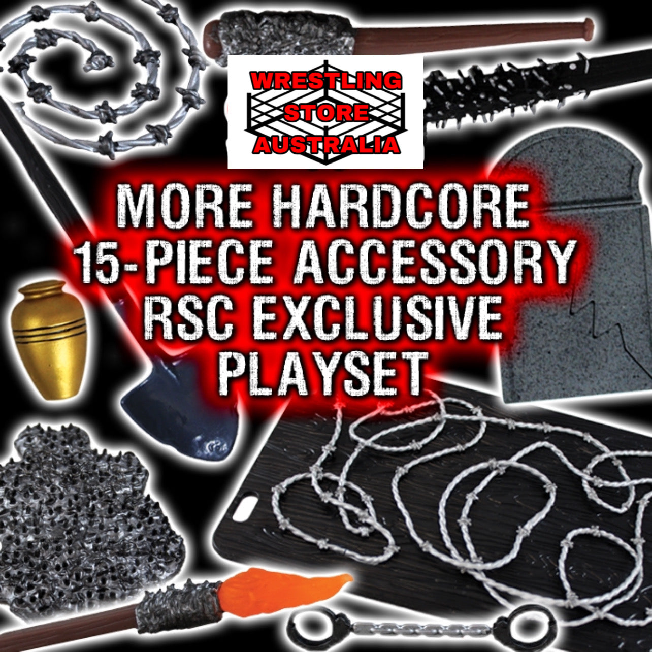 More Hardcore 15-Piece Accessories Bundle - Wrestling Figure Accessory Playset WWE AEW