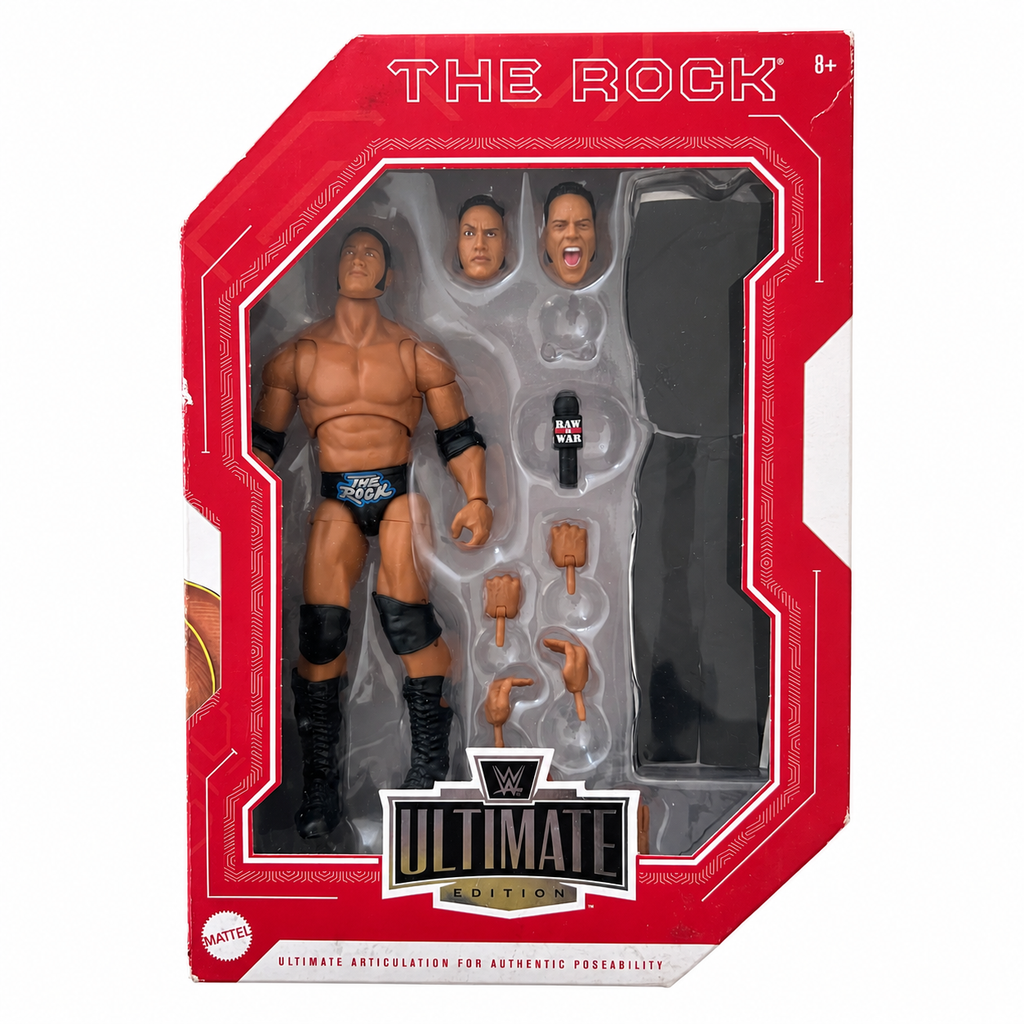 WWE The Rock Ultimate Edition Fan Takeover Action Figure Mattel Reboxed Dmg Box