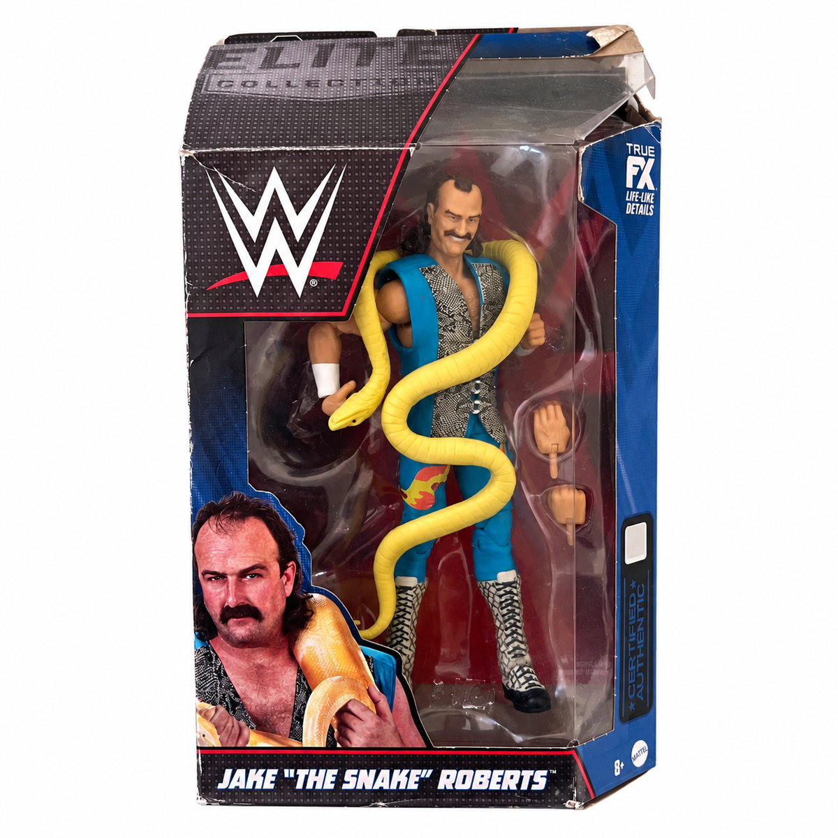 WWE Jake The Snake Roberts Elite Greatest Hits Action Figure Mattel Reboxed Dmg Box