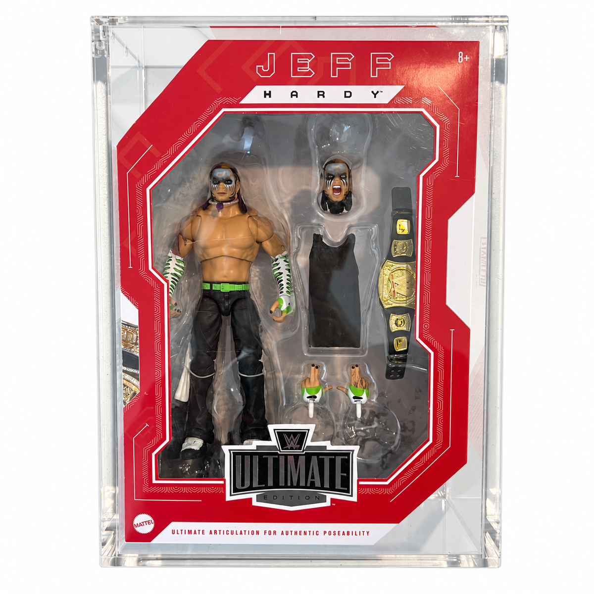 WWE Jeff Hardy Ultimate Edition Fan Takeover Action Figure Mattel in Acrylic Case