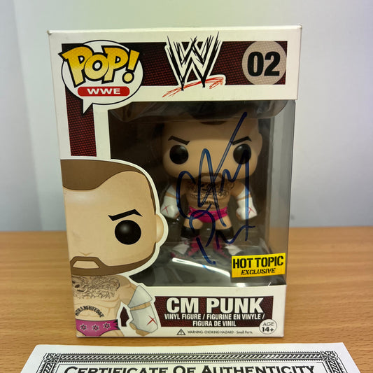 CM Punk (Pink) - WWE Signed Autographed COA Funko Pop 02 Hot Topic Rare Exclusive