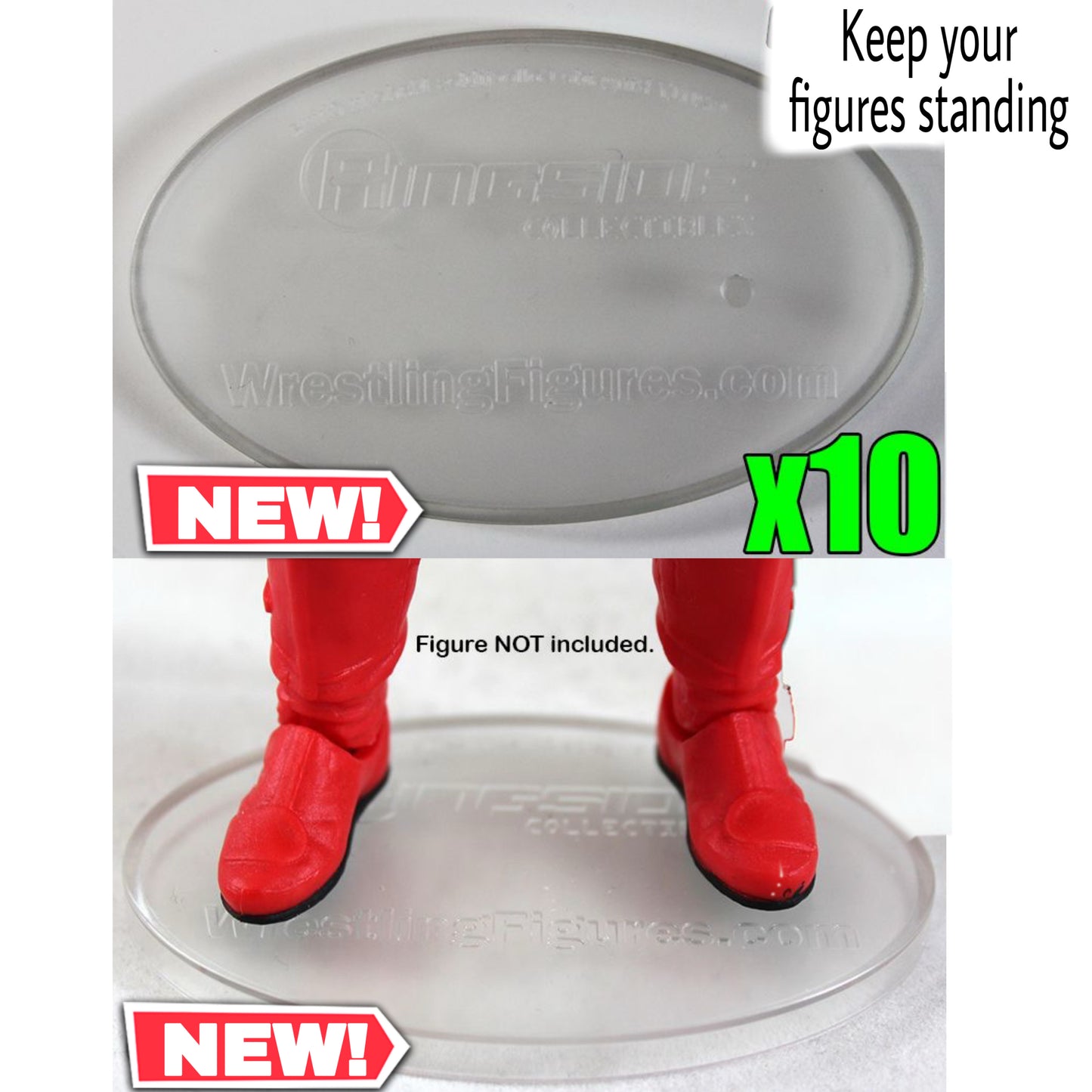10 Pack of Display Stands for WWE Figures (Clear) - Mattel Wrestling Figure Accessories Bundle