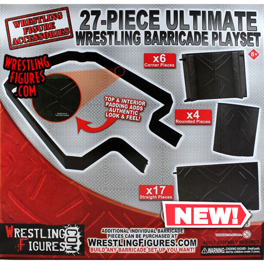 Bundle Deal - 27 Piece Ultimate Wrestling Barricade Playset & Floor Mat - Action Figure WWE AEW Playset Accessories