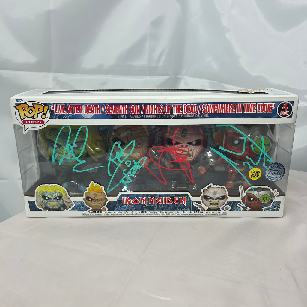 Signed Iron Maiden Glow In The Dark 4 Pack Funko Pop Vinyls Autographed