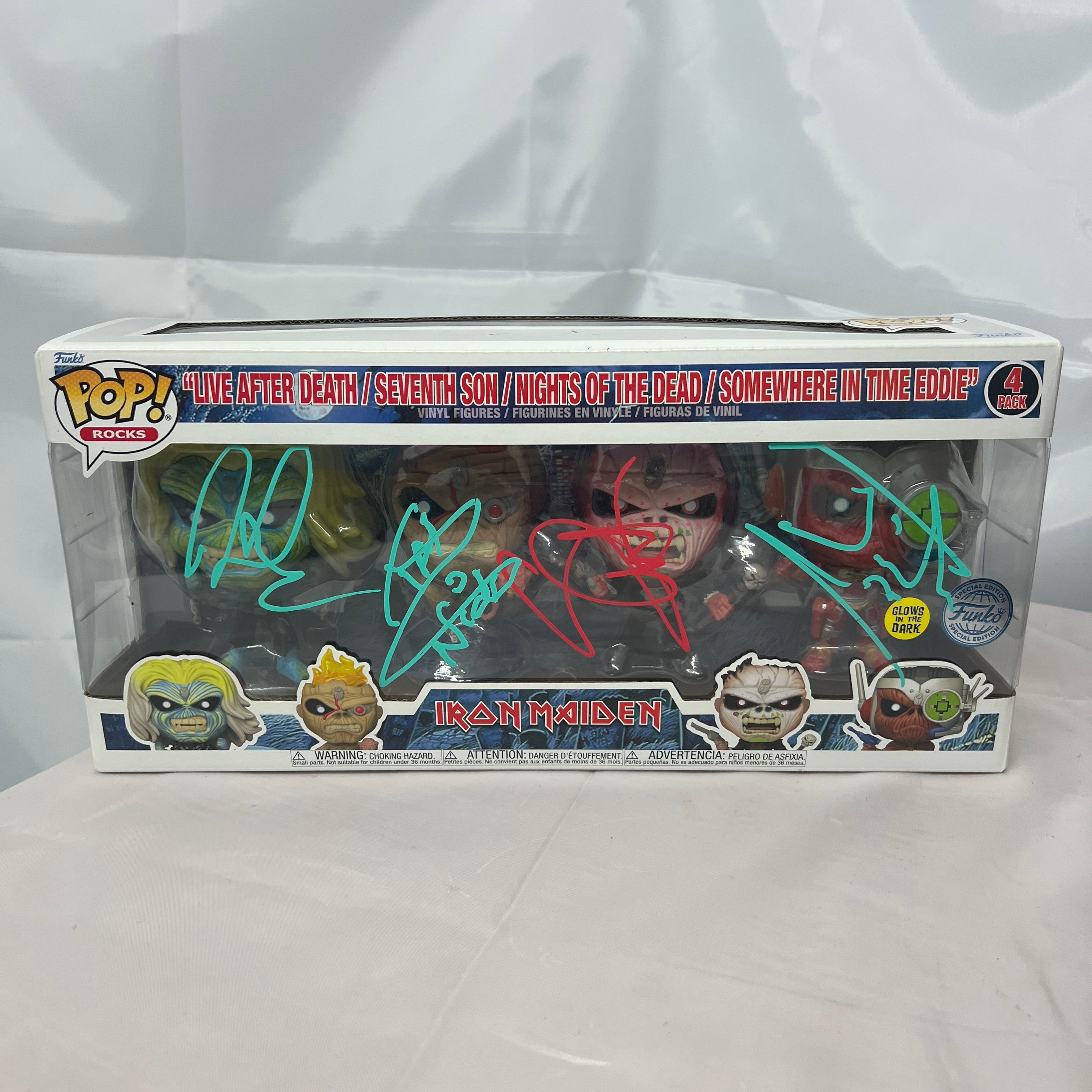 Signed Iron Maiden Glow In The Dark 4 Pack Funko Pop Vinyls Autographed