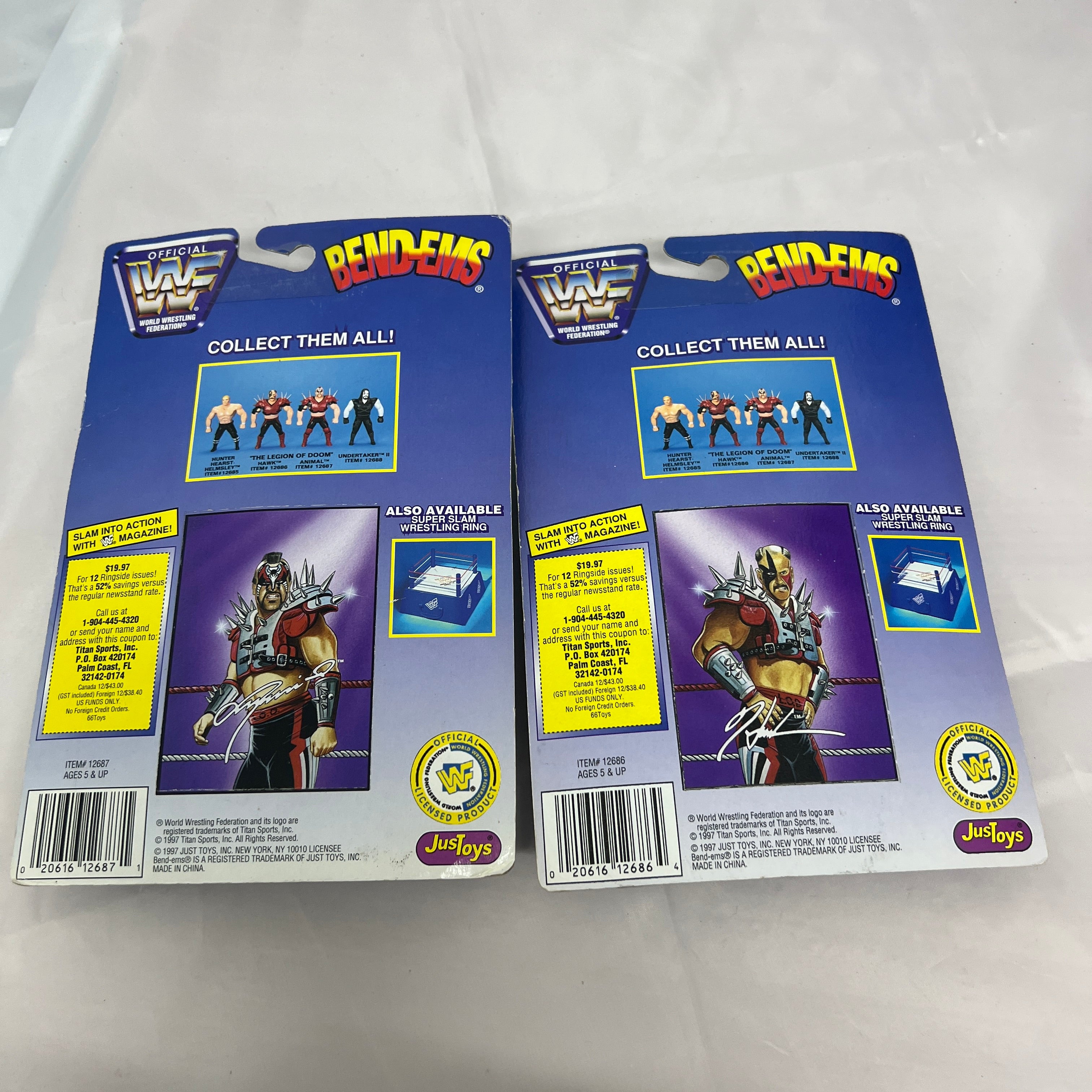 WWF Bend Ems Lot Legion Of Doom Hawk and Animal 1997 Justoys Bendems WWE