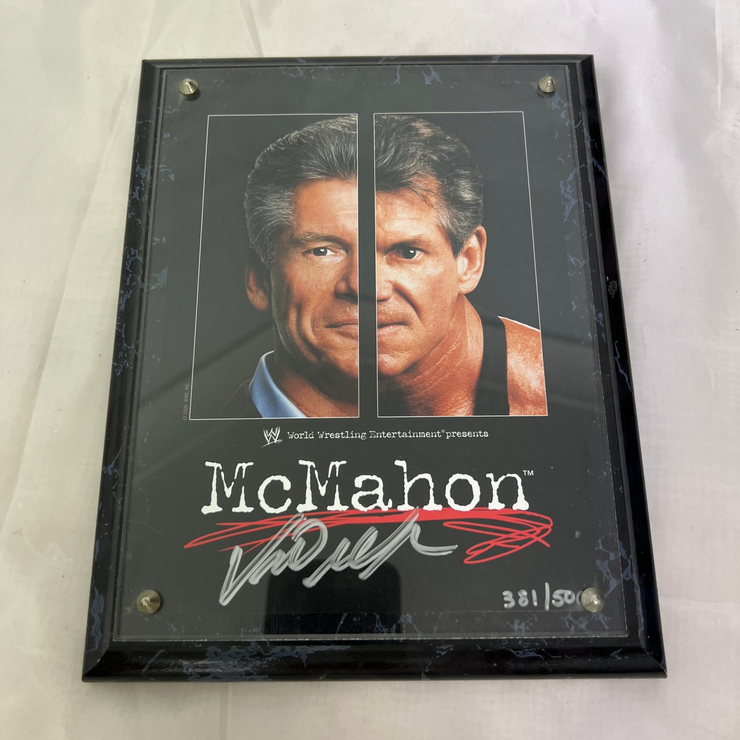 WWE Vince McMahon Authentic Auto Autograph 7 x 9 Plaque Serial #ed 381 / 500