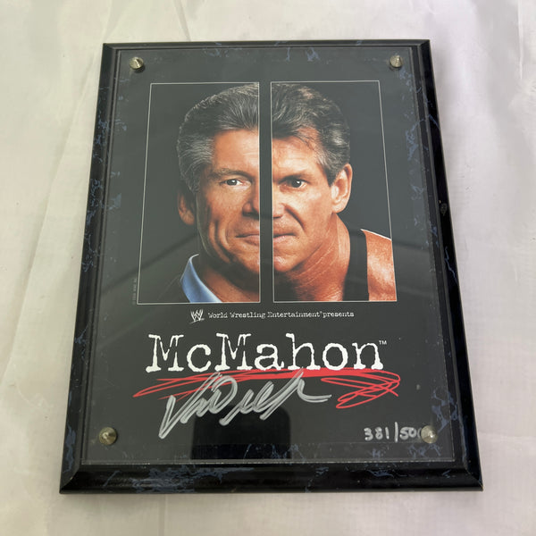 WWE Vince McMahon Authentic Auto Autograph 7 x 9 Plaque Serial #ed 381 / 500