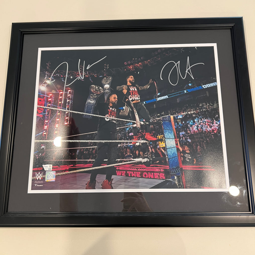 Jey Uso & Jimmy Uso WWE Autographed Framed 16" x 20" In Ring Titles Raised Up COA