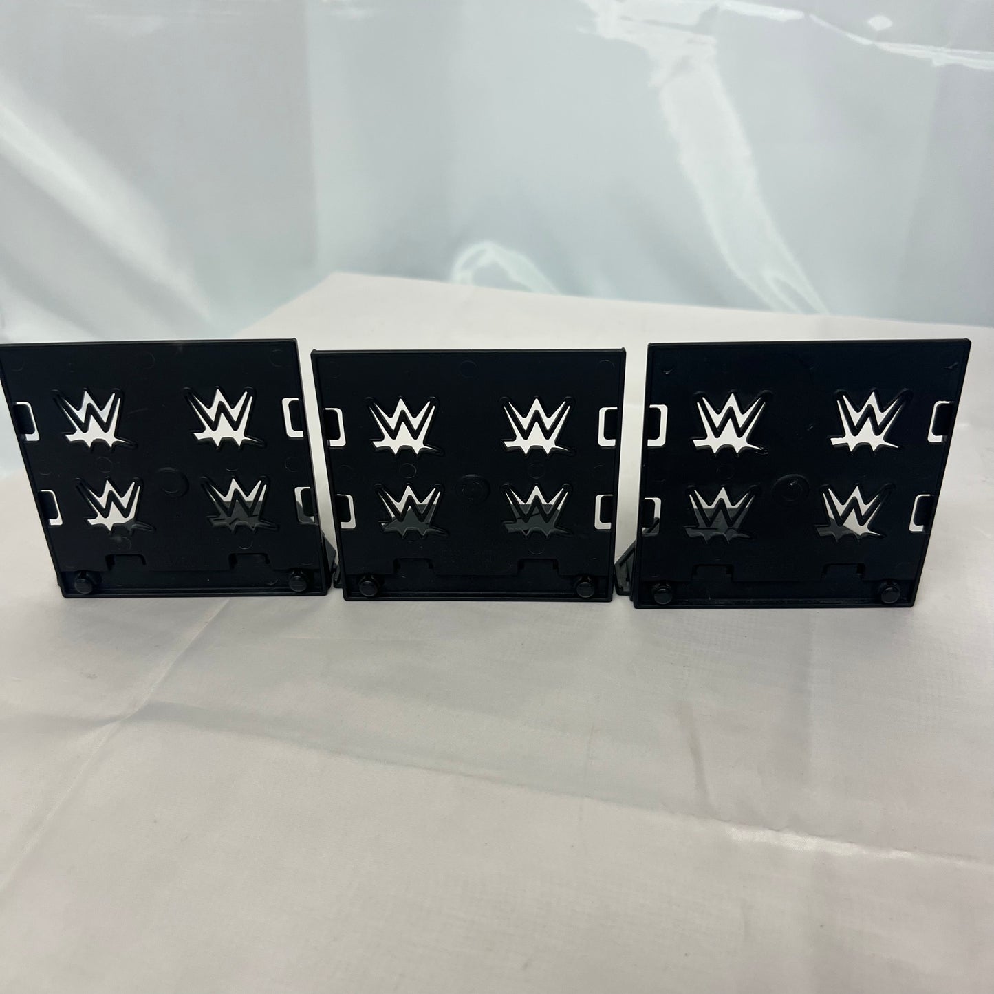 3 x WWE Display Stands with WWE Backdrop for Action Figures