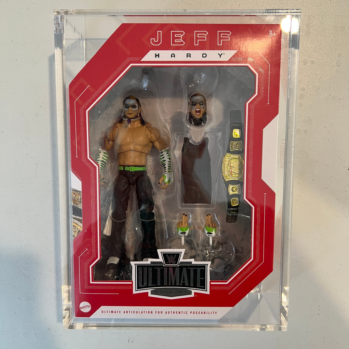 WWE Jeff Hardy Ultimate Edition Fan Takeover Action Figure Mattel in Acrylic Case
