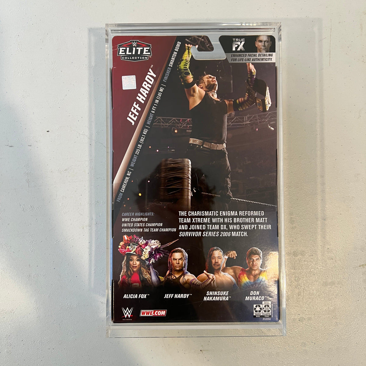 WWE Jeff Hardy Elite Survivor Series Action Figure Mattel in Acrylic Case