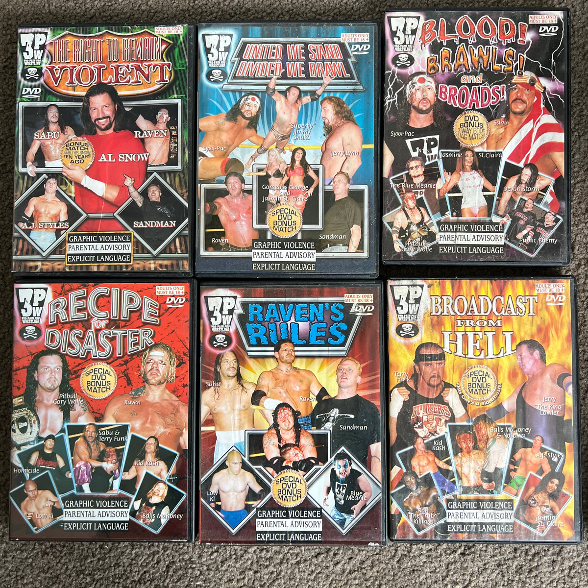 3PW Set of 6 DVDs Wrestling WWE Bulk