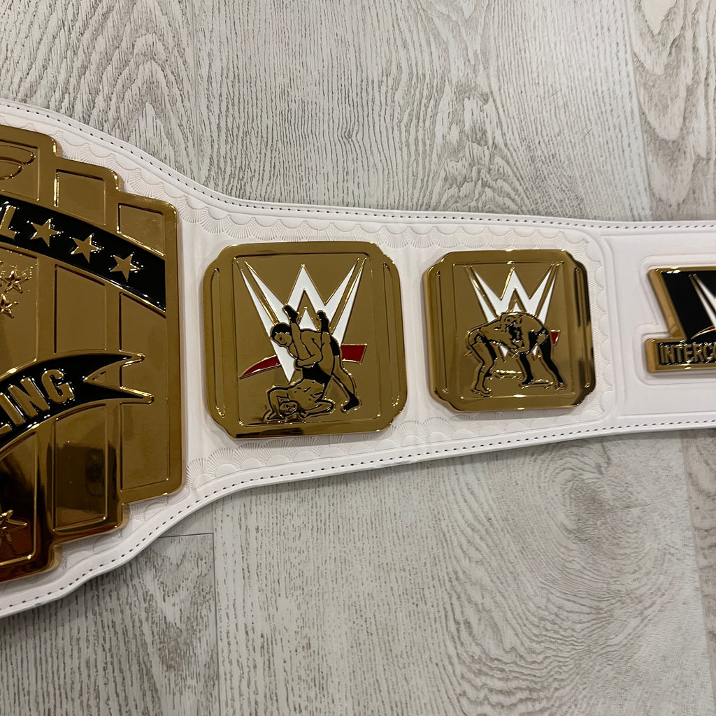 WWE White Intercontinental Scratch Championship Replica Title Belt Authentic
