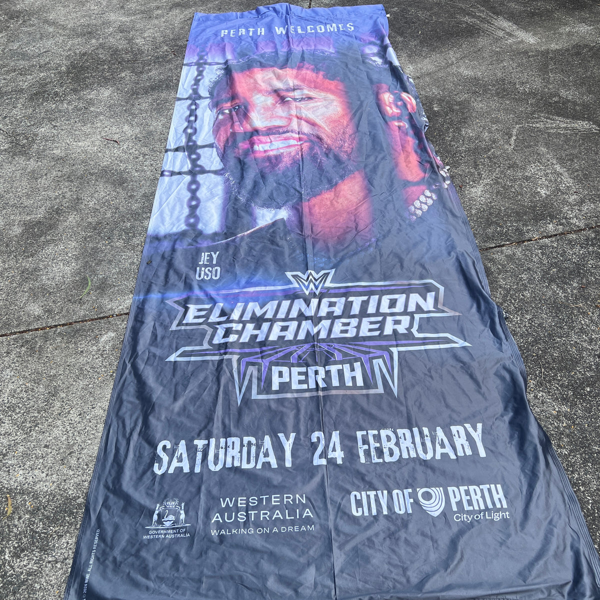 Jey Uso WWE Elimination Chamber 2024 Perth Australia Banner Massive Rare