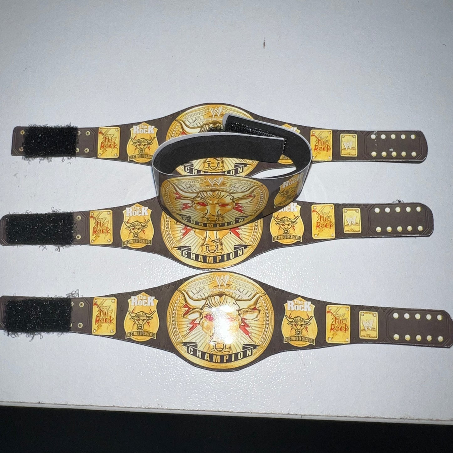 1x WWE The Rock Brahma Bull Championship - Handmade Custom Action Figure Elite Replica Title Belt Accessory