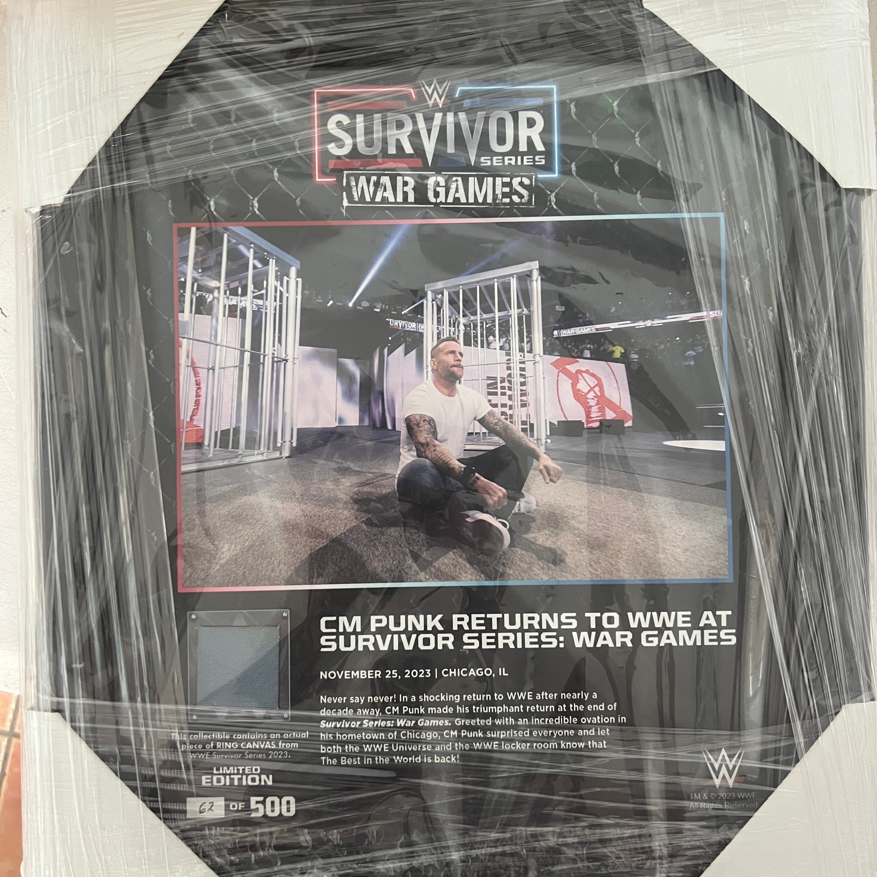 WWE CM Punk Return 2023 Survivor Series plaque with Ring Canvas 62/500
