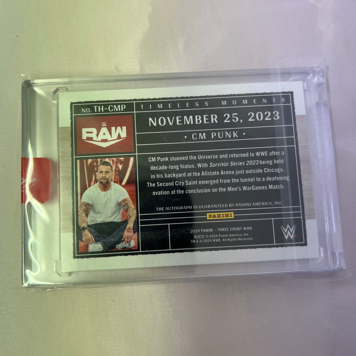 2024 WWE Panini Three Count CM PUNK Timeless Moments RED AUTO 10/15 - SEALED RARE