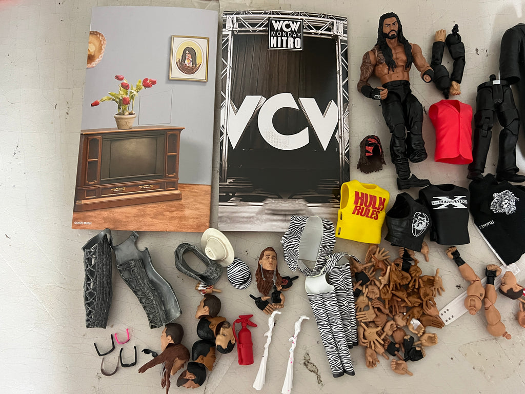WWE Massive Fodder Lot Glasses, Heads, Hands, Torso, Clothes, Accessories etc
