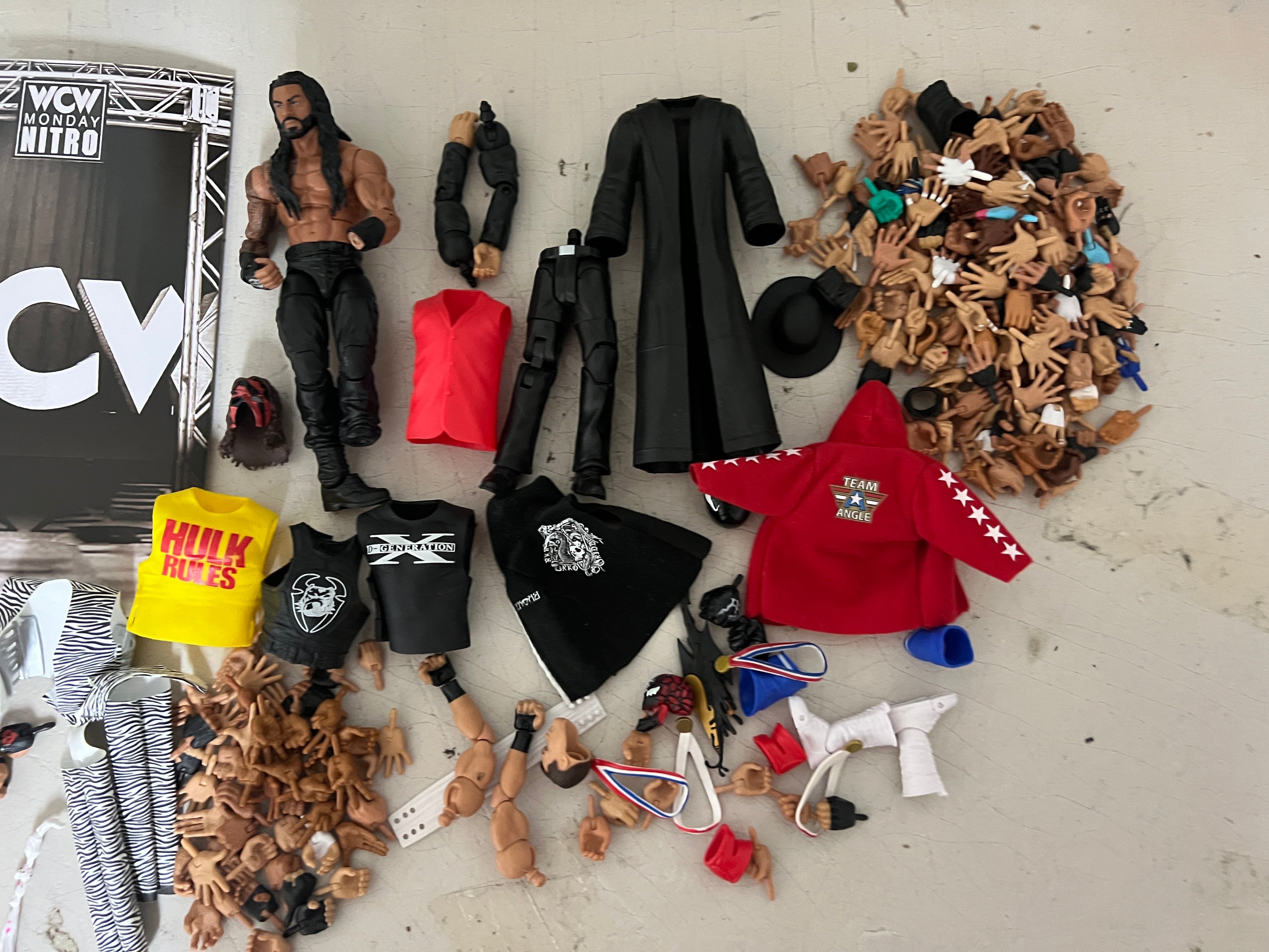 WWE Massive Fodder Lot Glasses, Heads, Hands, Torso, Clothes, Accessories etc