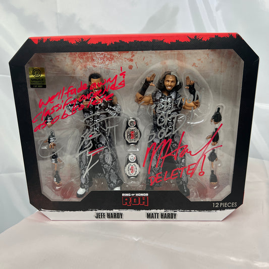 Signed Autographed AEW ROH Jeff Matt Hardy Hardy Boyz 2 Pack Action Figures WWE COA