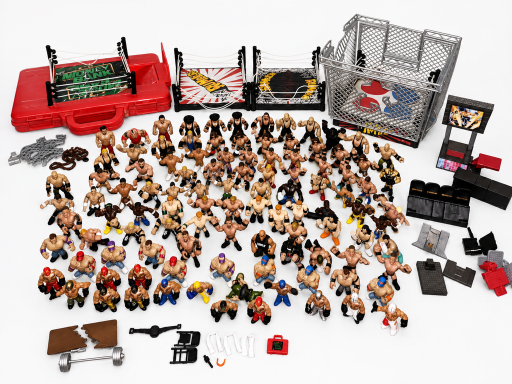 WWE 105 Rumblers Action Figures + Rings Playsets Perfect for Kids Mattel Set