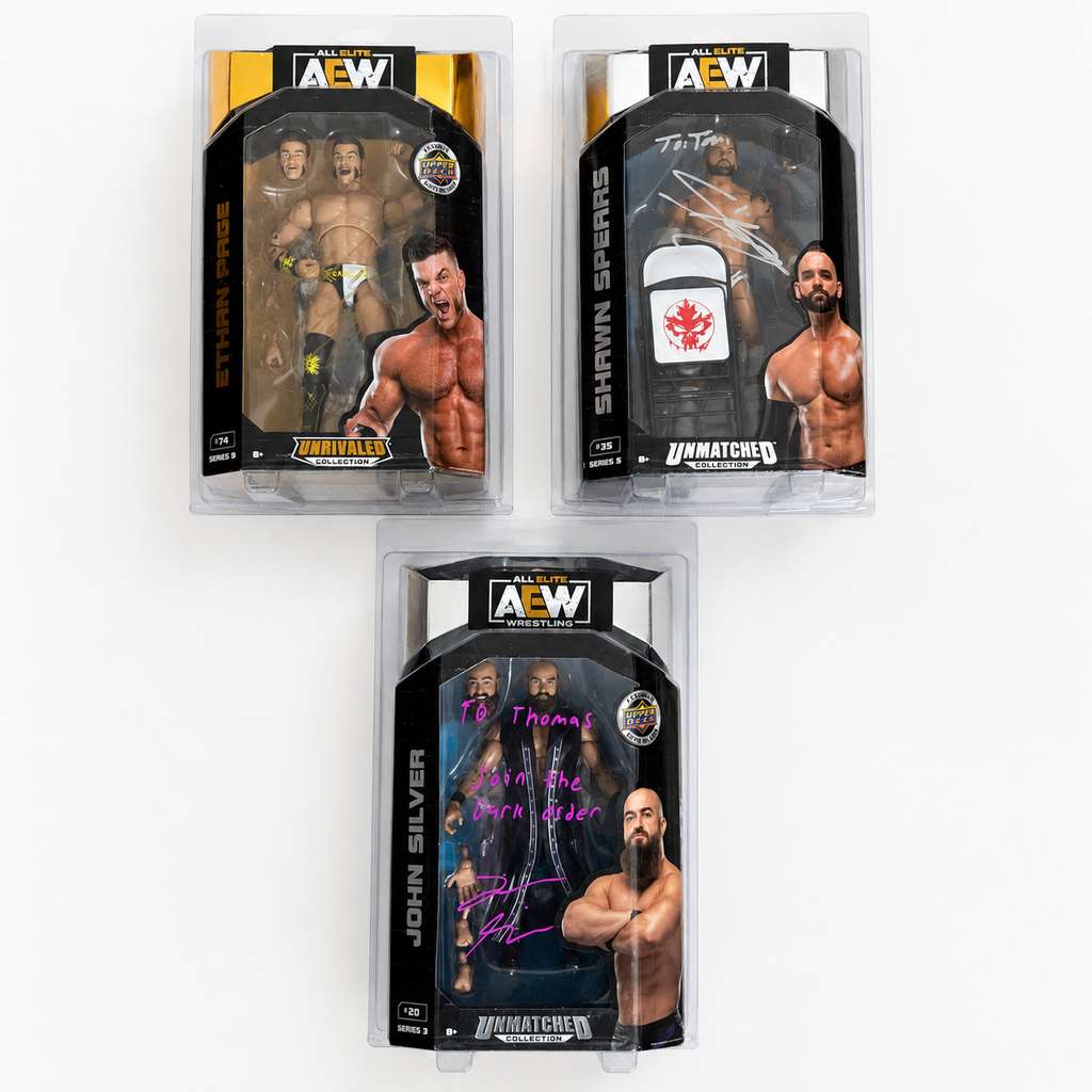 x3 Brian Cage, Shawn Spears, John Silver Autographed AEW Action Figures WWE