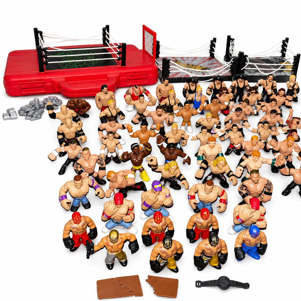 WWE 105 Rumblers Action Figures + Rings Playsets Perfect for Kids Mattel Set
