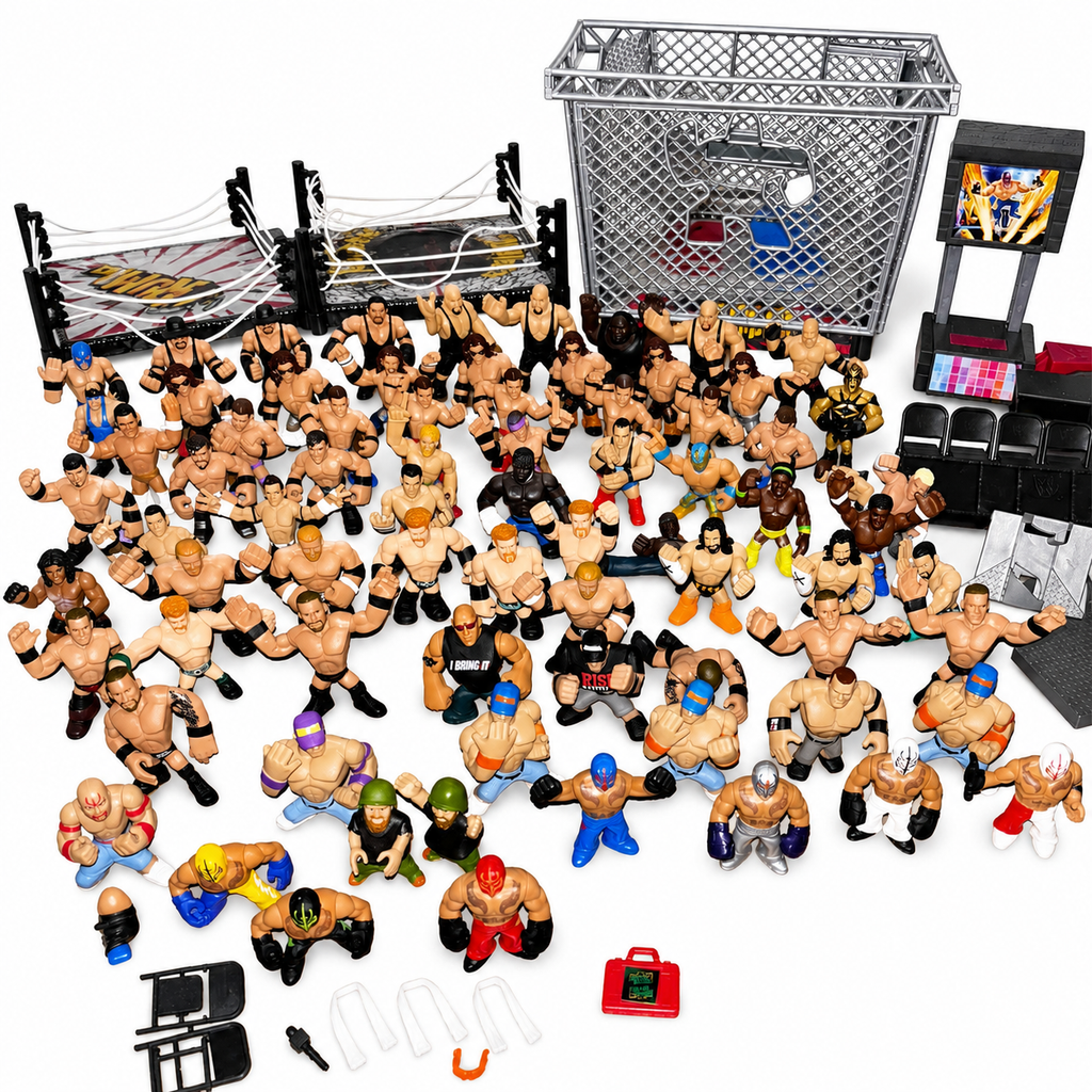 WWE 105 Rumblers Action Figures + Rings Playsets Perfect for Kids Mattel Set