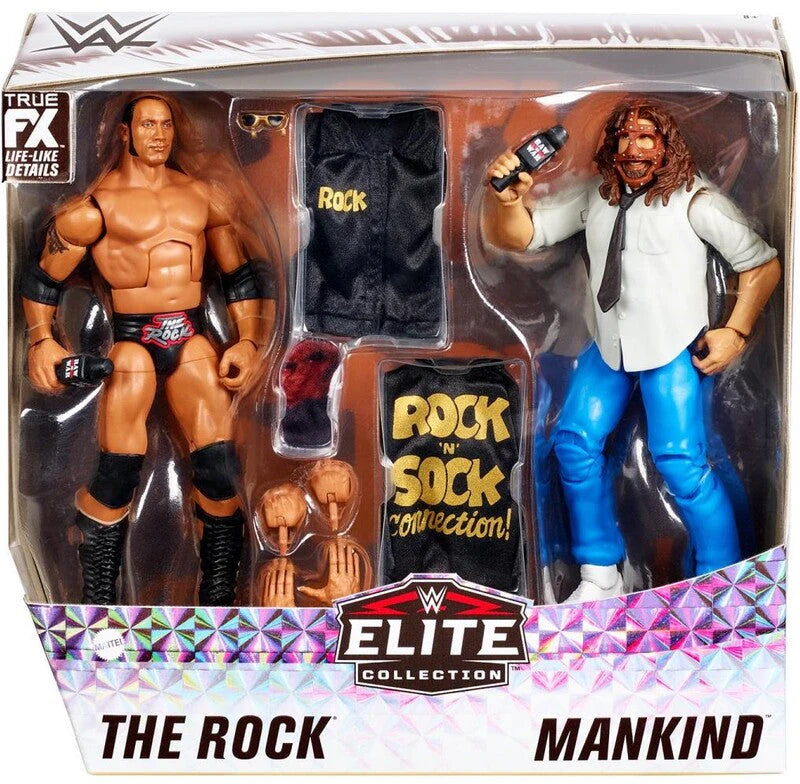 WWE 2 Pack Elite Rock Mankind Rock and Sock Connection Action Figures