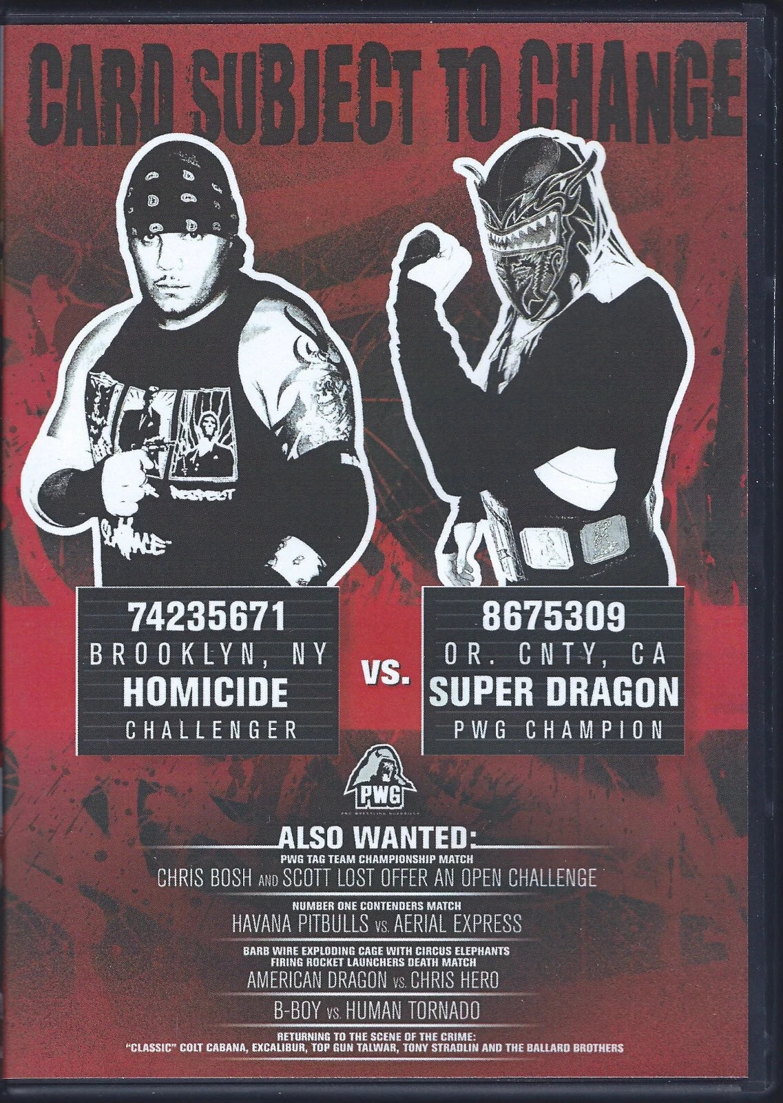 PWG Pro Wrestling Guerrilla Card Subject To Change (DVD) Homicide Super SEALED