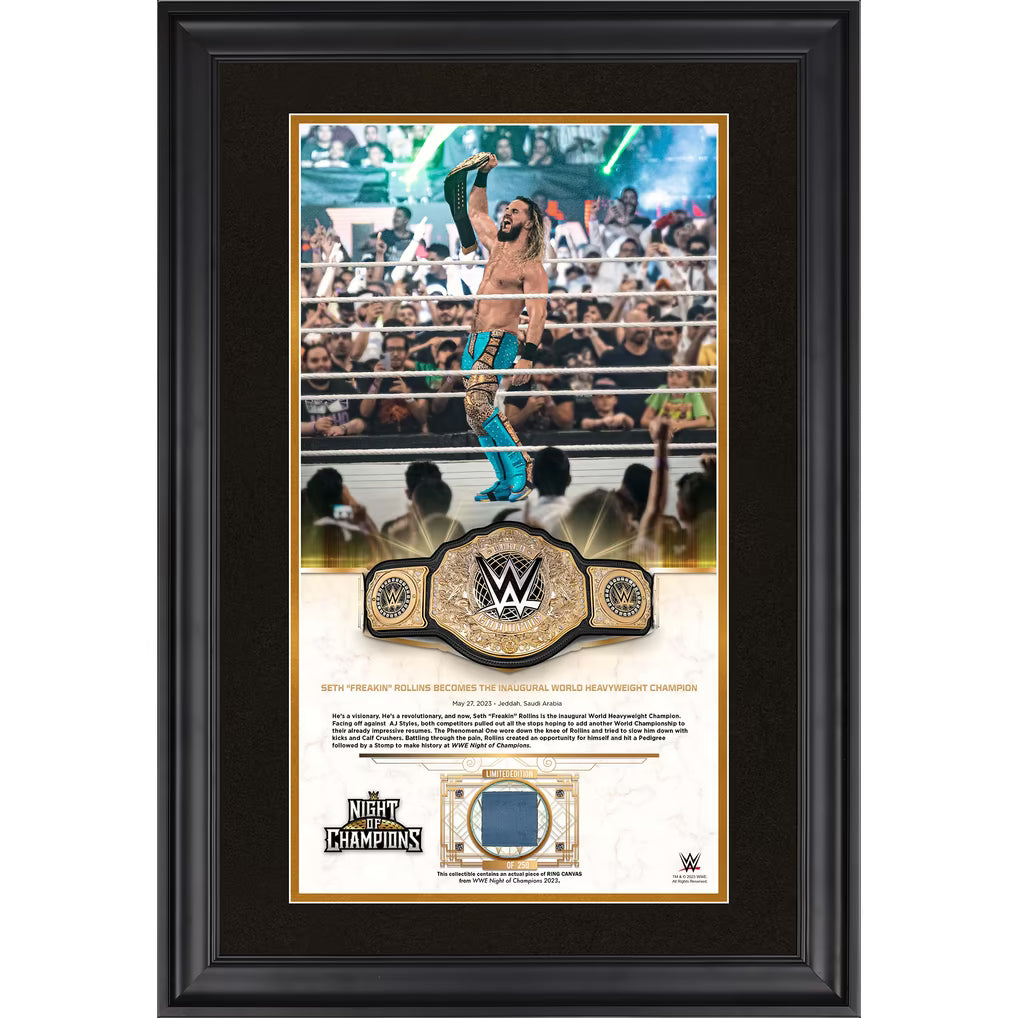 Seth Rollins WWE Framed Golden Moments 10" x 18" 2023 Champions Match Canvas of 250